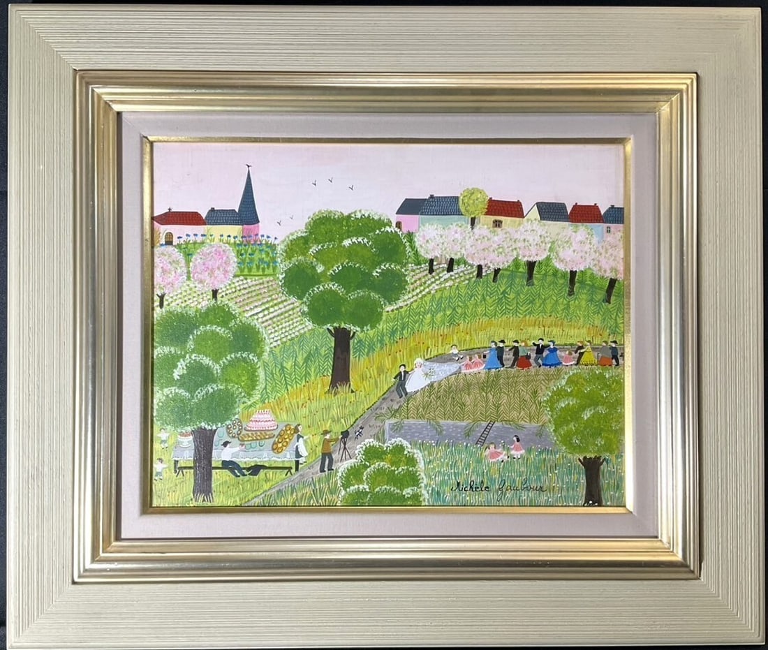 Michele Gaubour Les Maris du Mois de Juin Original Oil Painting France 1985 (1 of 10)