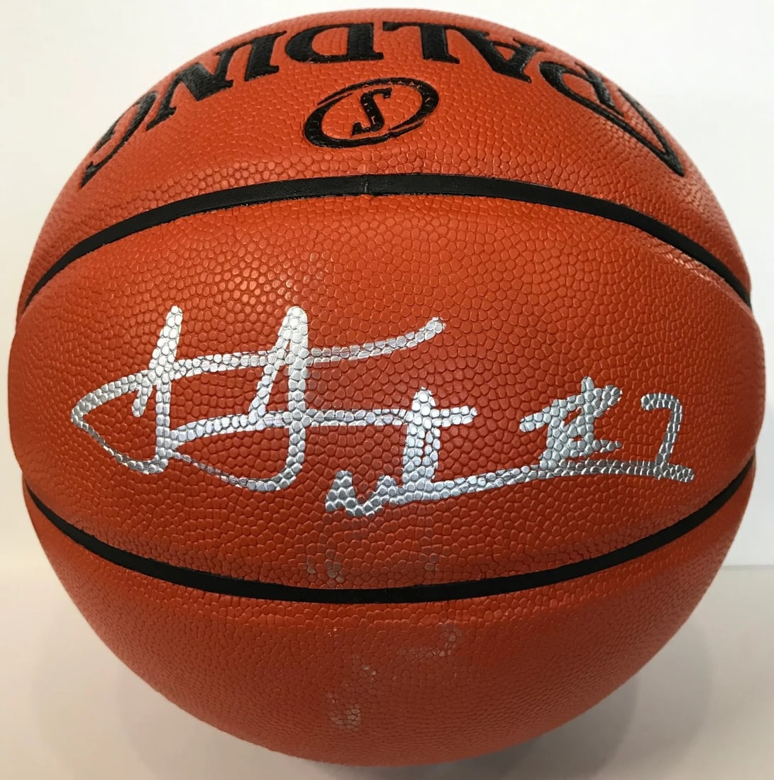 Signed Spalding Basketball by Jared Sullinger: Signed Spalding Basketball by Jared Sullinger Jared Sullinger signed this Spalding Indoor/Outdoor basketball in silver paint pen, marking it with his signature at the Boston Show in 2013. The item com