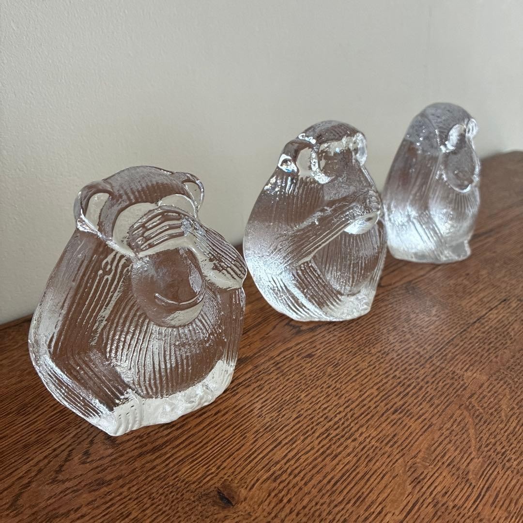 Royal Lisa Larson Vintage Crystal Glass Object Three Monkeys Krona (1 of 9)