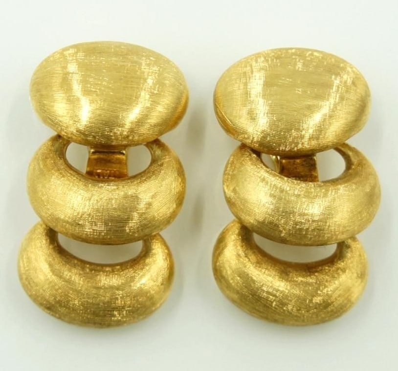 Italian Nanis Gold Yellow 18k Dangle Earrings Clip On Designer Drop (1 of 14)