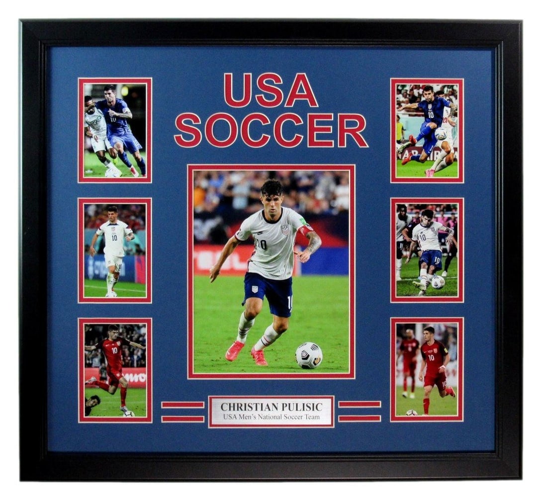 Christian Pulisic UNSIGNED Photo Collage USA Men's Soccer Team Framed 181882: Christian Pulisic UNSIGNED Photo Collage USA Men's Soccer Team Framed 181882 A unique and exclusive collectible, this unsigned photo collage features Christian Pulisic in action as part of the USA Men