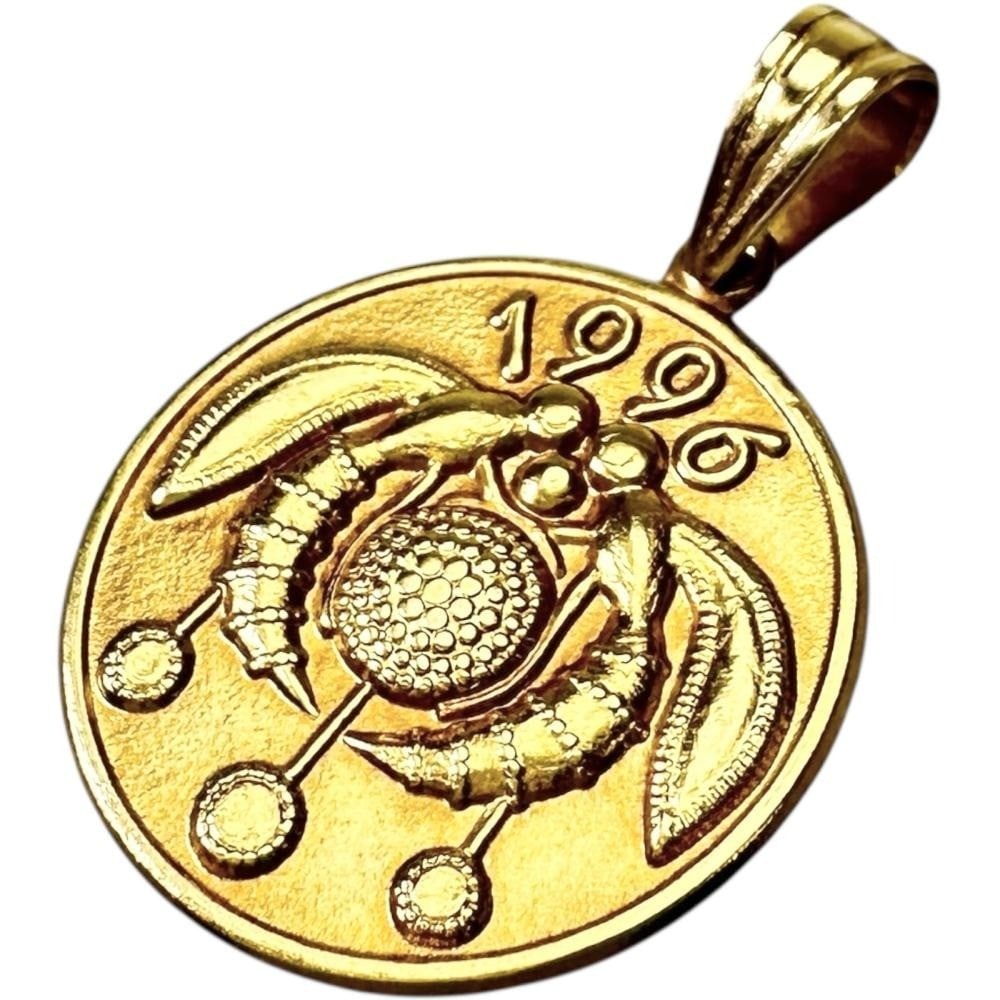 Vintage Ilias Lalaounis 18k Solid Gold Flower Wasp Good Luck Coin Charm Pendant (1 of 7)