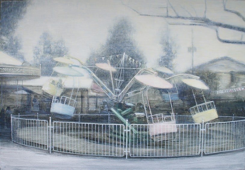 Aki Fueda Original Oil Painting Amusement Park in Bunkaen 2014 Signed (1 of 13)