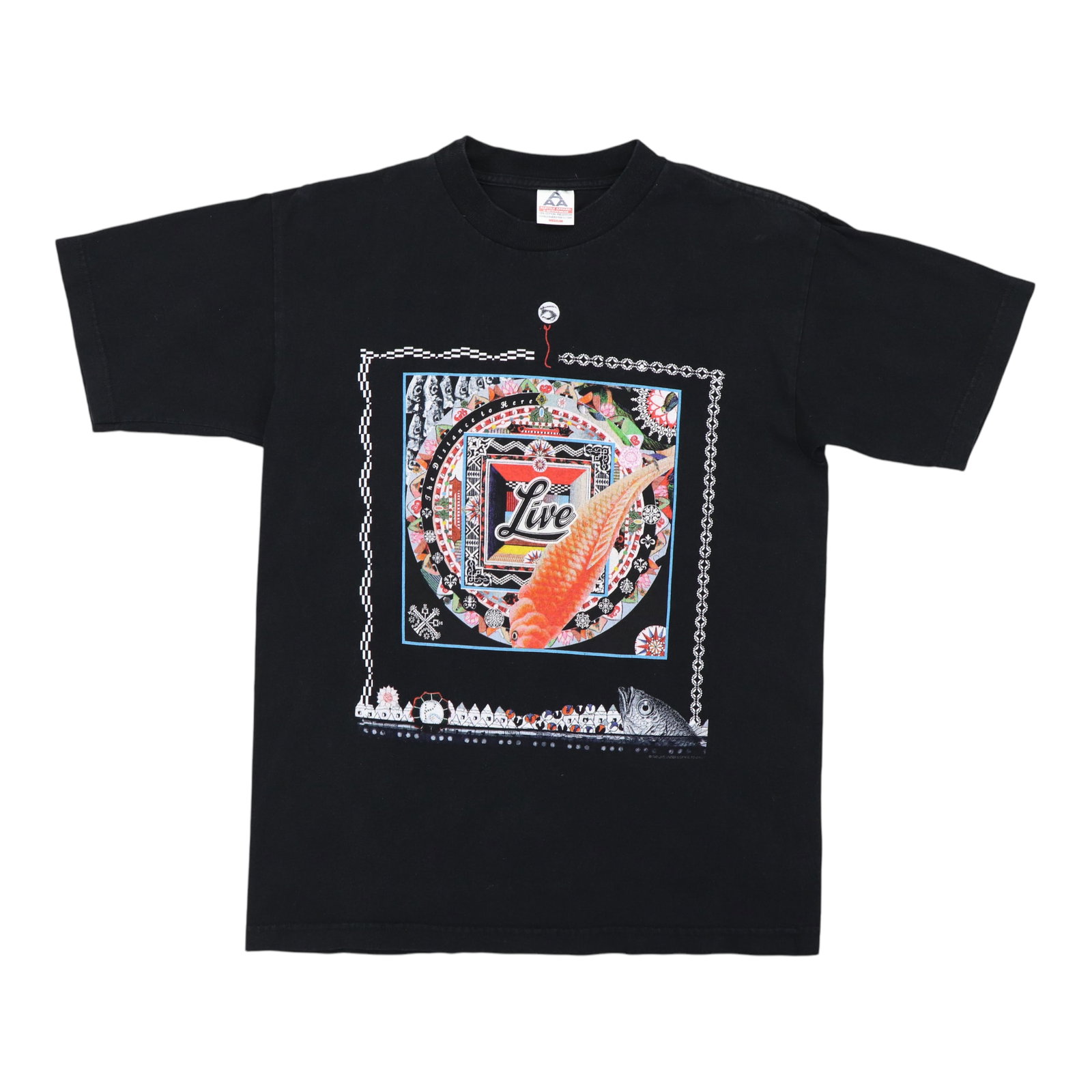 Live 1999 The To Here Tour Shirt: Live 1999 The To Here Tour Shirt Live 1999 The To Here Tour Shirt in medium size, featuring front and back graphics. This vintage 100% cotton shirt has a pit to pit measurement of 19 inches and a coll