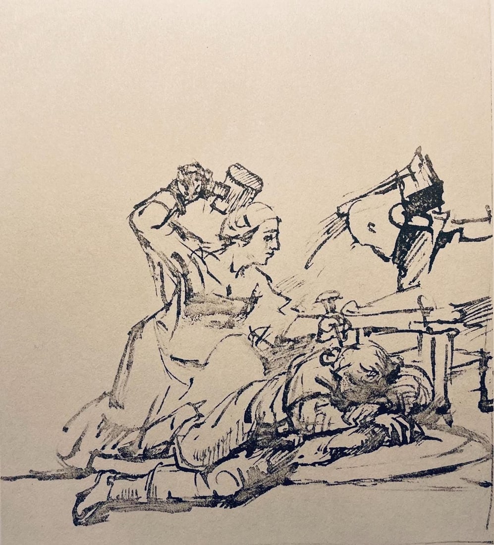 Rembrandt van Rijn, Jael and Sisera, Collotype: Rembrandt van Rijn, Jael and Sisera, Collotype Item Specifics: Paper Size: 9.5 x 12.5 inches. Excellent condition. Notes: From the folio, Rembrandt, Drawings from the Bible, Thirty-two Collotype