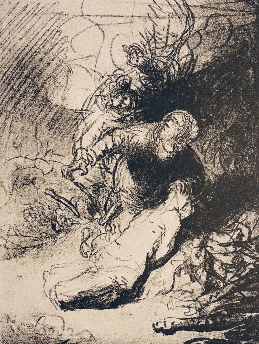 Rembrandt van Rijn, Abraham About to Sacrifice Isaac, Drawings from the Bible, Collotype: Rembrandt van Rijn, Abraham About to Sacrifice Isaac, Drawings from the Bible, Collotype Item Specifics: Paper Size: 12.5 x 9.5 inches. Excellent condition. Notes: From the folio, Rembrandt, Drawings