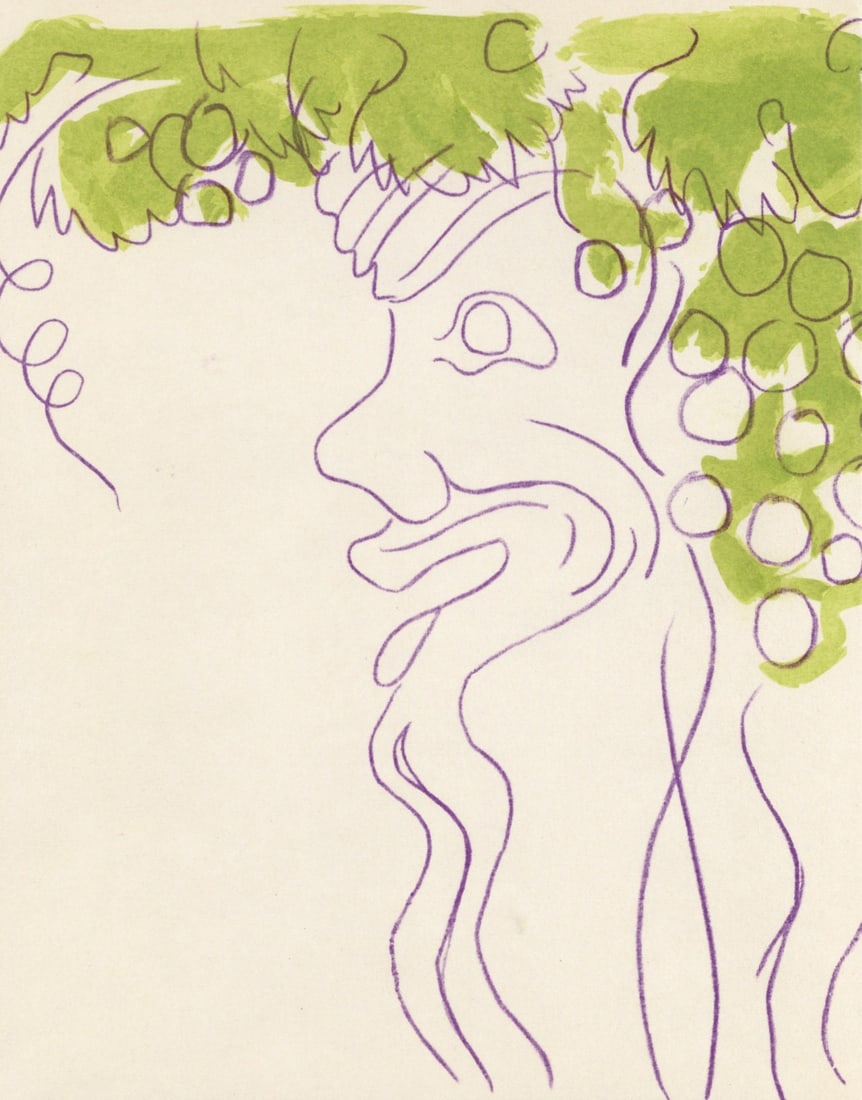 Jean Cocteau, Bacchante assise, Vins, Fleurs et Flammes, Lithograph (1 of 8)