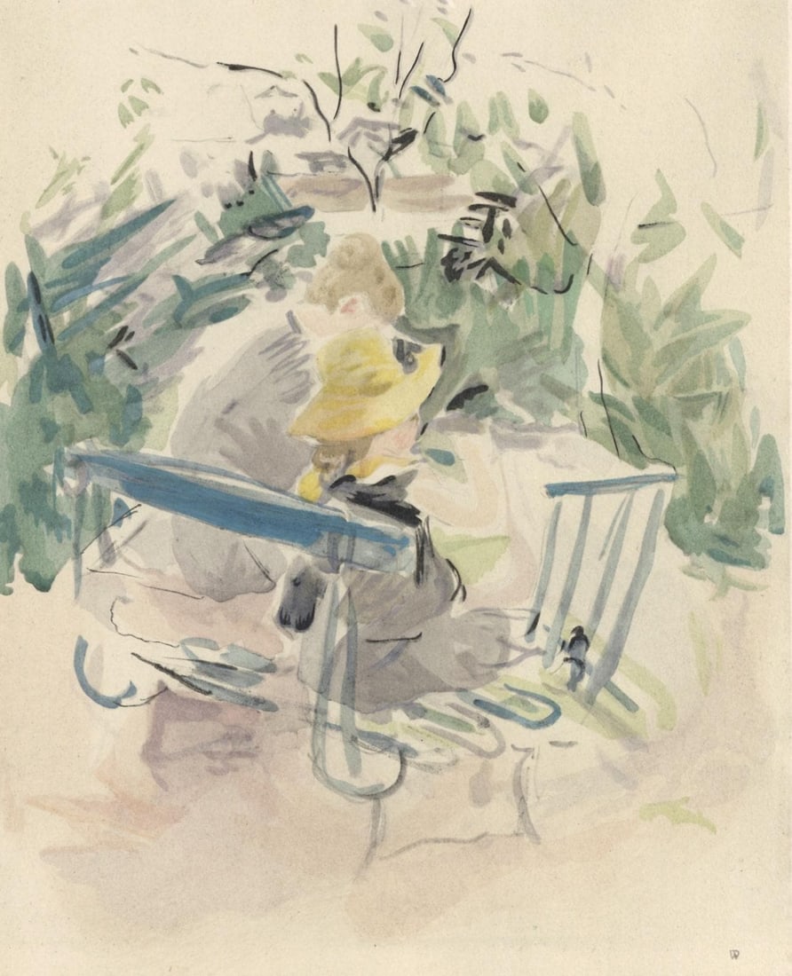 Berthe Morisot, Fillette et sa bonne sur un banc, Berthe Morisot Seize Aquarelles, Lithograph (1 of 7)