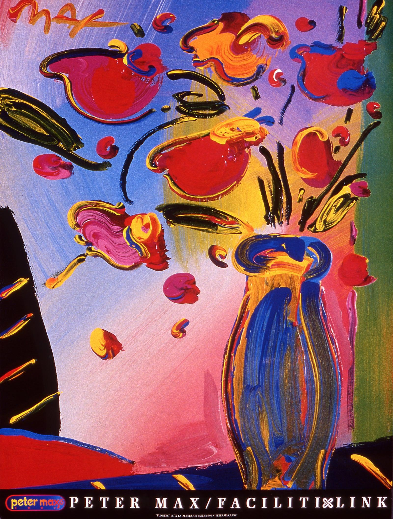 Faciliti-Link Flowers Peter Max Hand Signed 1997 Official Edition Offset Lithograph (1 of 4)