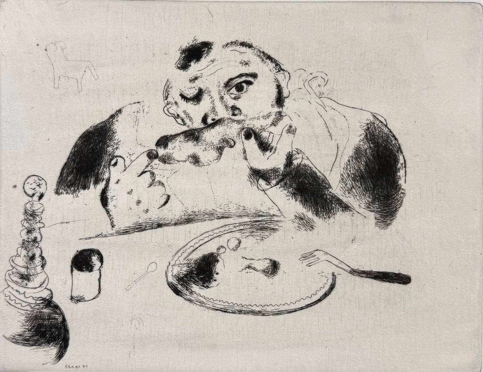 Marc Chagall, Sobakevitch at the Table, from Dead Souls, Etching, 19231927: Marc Chagall, Sobakevitch at the Table, from Dead Souls, Etching, 19231927 Item Specifics: This exquisite etching by Marc Chagall (18871985), titled Sobakevitch a table (Sobakevitch at the Table), ori