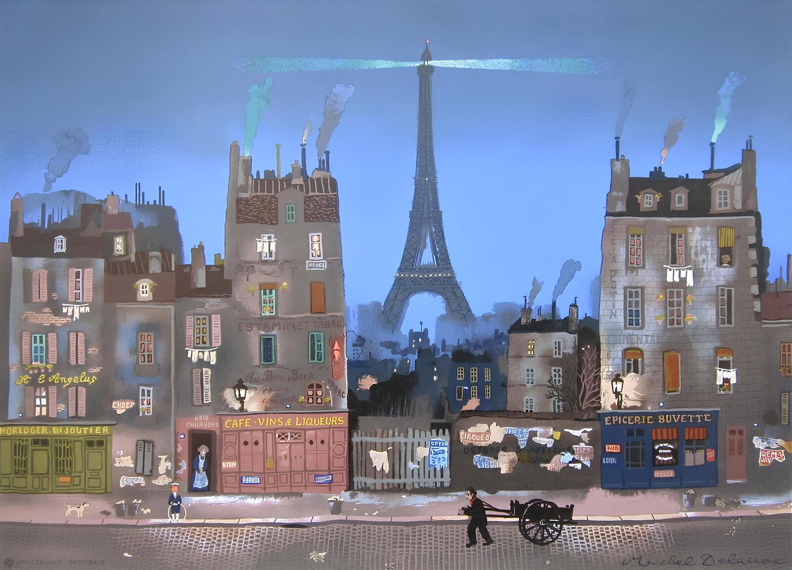 Eiffel le Soir Michel Delacroix Lithograph: Eiffel le Soir Michel Delacroix Lithograph Item Specifics: Paper size: 12.5 x 17.25 inches. Excellent condition. Inscription: Signed in the plate and unnumbered, as issued. Notes: From Published and