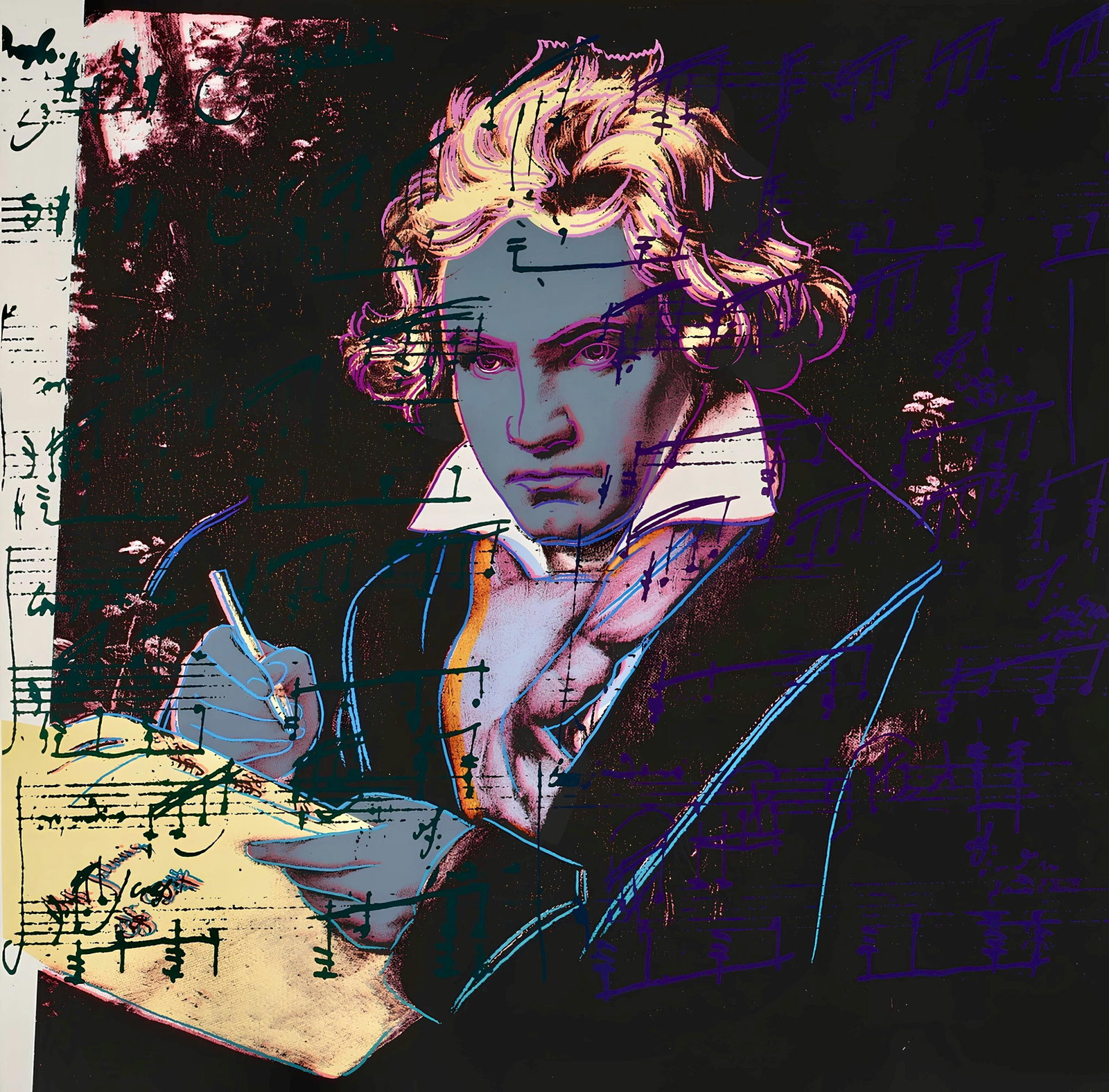 Beethoven Andy Warhol n393 Official Sunday Morning Silkscreen: Beethoven Andy Warhol n393 Official Sunday Morning Silkscreen Item Specifics: Paper Size: 38.5 x 38.5 inches. Excellent condition. Inscription: Numbered in pencil, published by Sunday B. Morning, and 