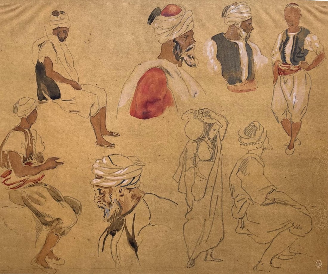 Delacroix Eugne Composition Trente et un Dessins aquarelles du maroc lithograph: Delacroix Eugne Composition Trente et un Dessins aquarelles du maroc lithograph Item Specifics: Mat-board size: 14.674 x 19.56 inches. Excellent condition. Unsigned and unnumbered, as issued. Notes: