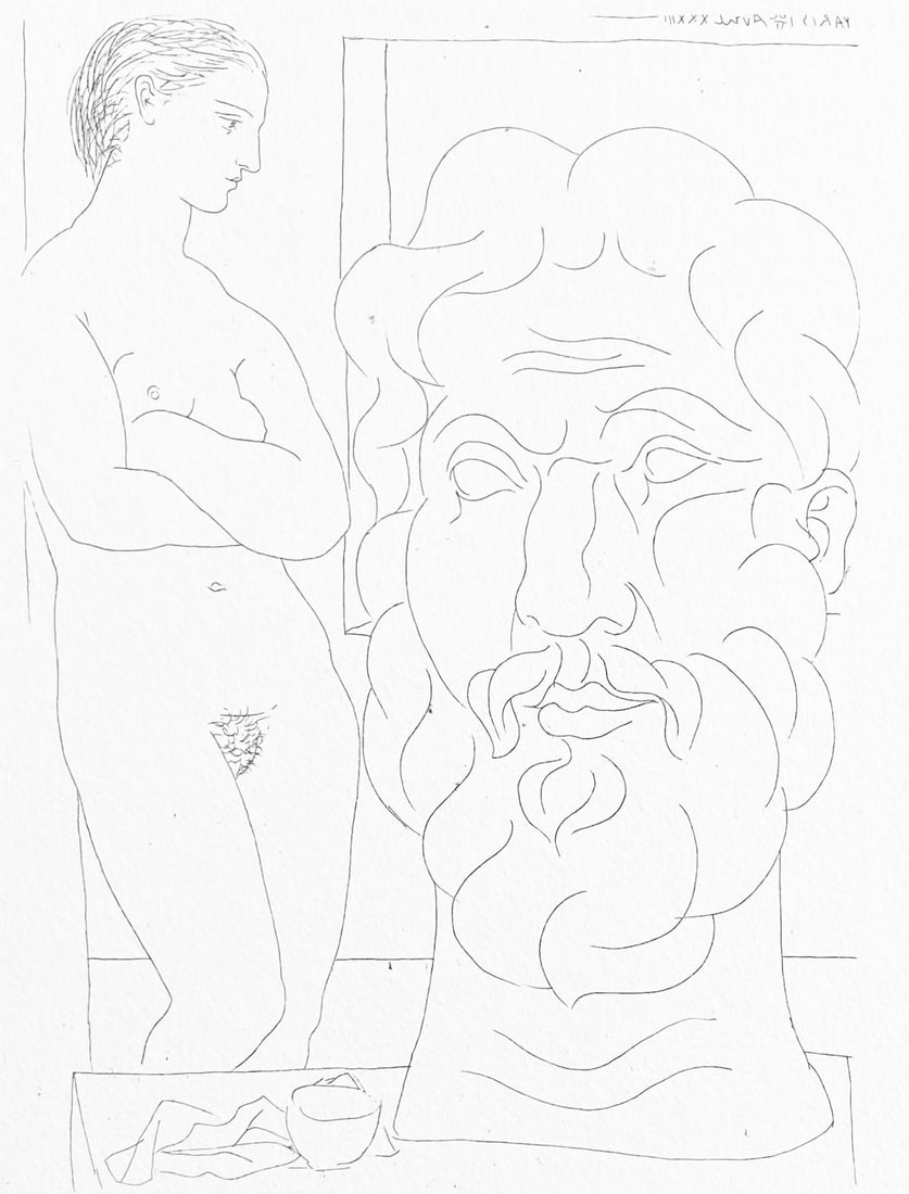 Pablo Picasso, Modle et Grande Tte Sculpte, Suite Vollard, Fac-simile Signed, Lithograph (1 of 9)