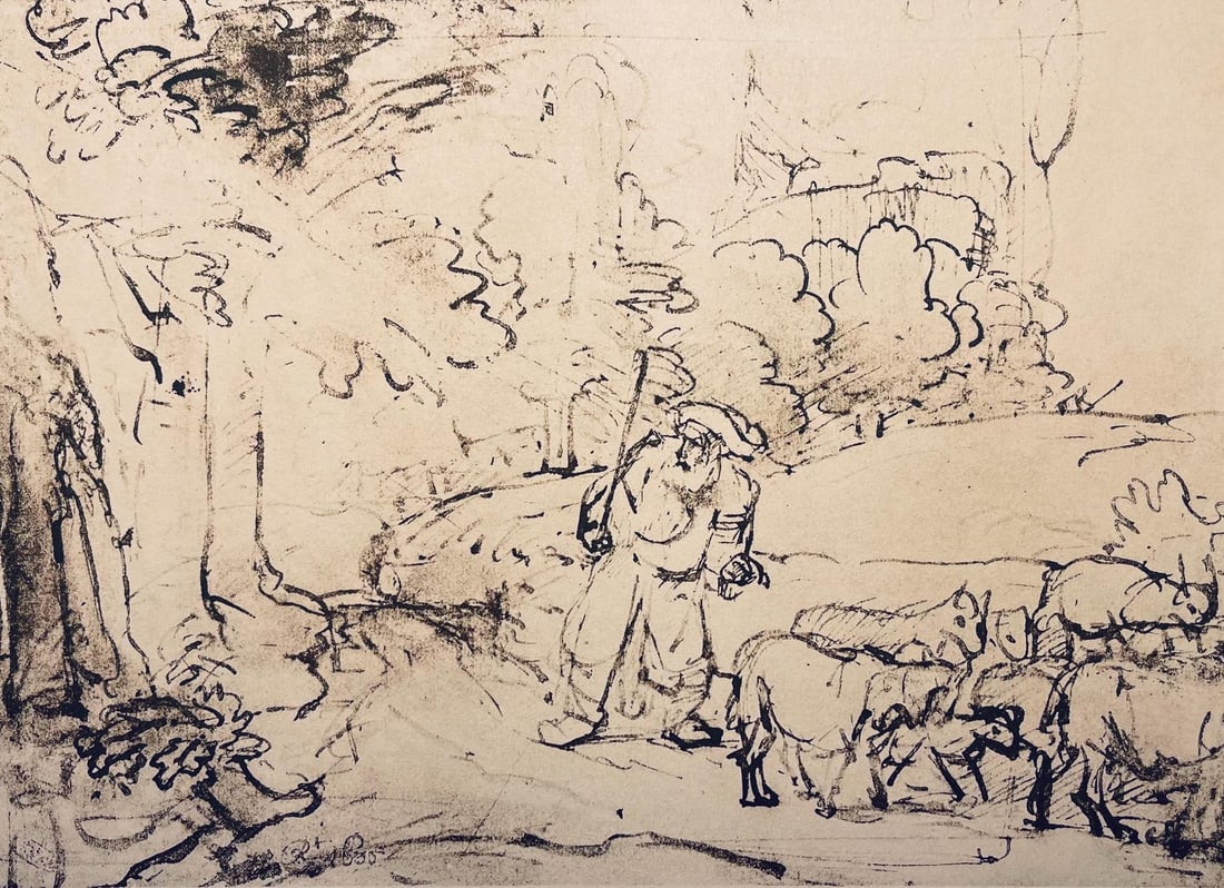 Rembrandt van Rijn, Moses and the Burning Bush, Collotype: Rembrandt van Rijn, Moses and the Burning Bush, Collotype Item Specifics: Paper Size: 9.5 x 12.5 inches. Excellent condition. Notes: From the folio, Rembrandt, Drawings from the Bible, Thirty-two