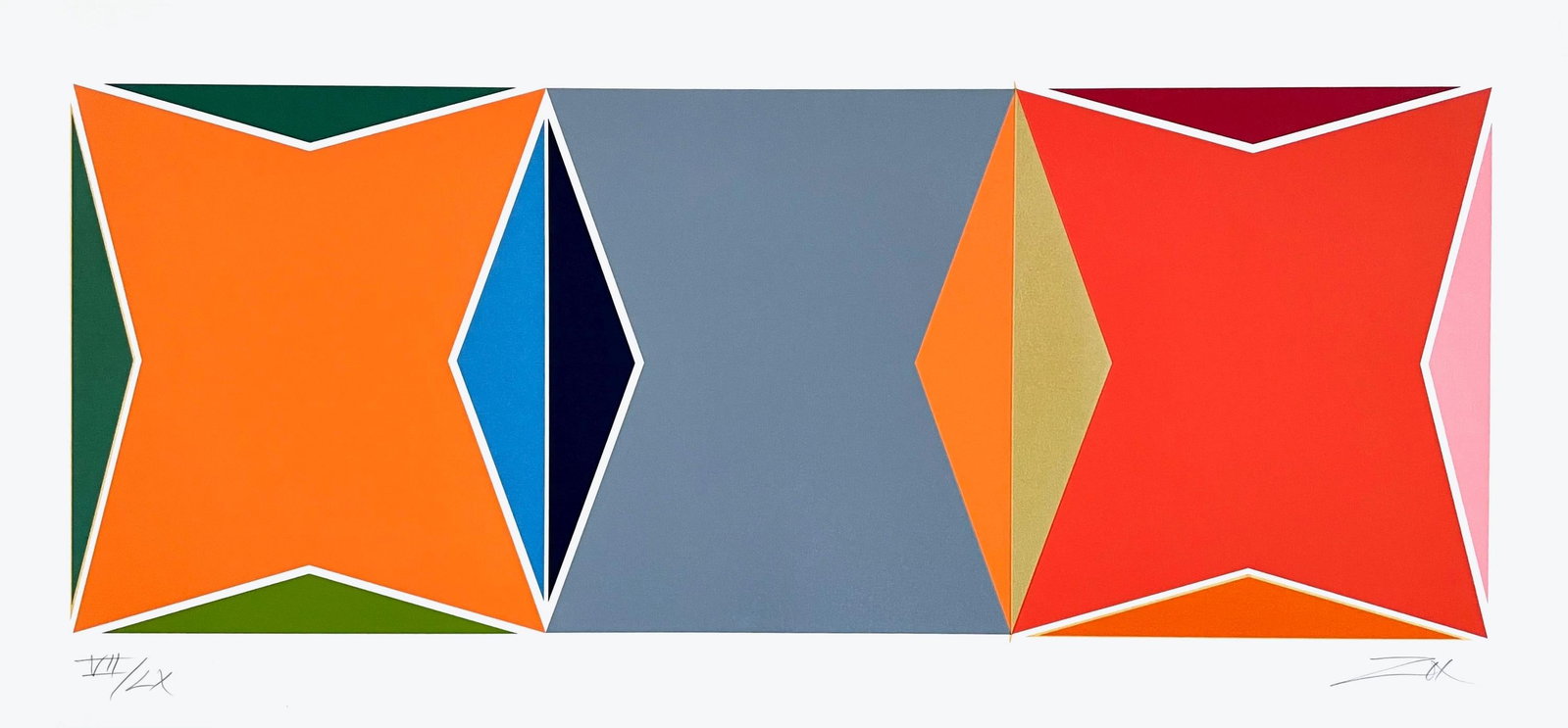 Larry Zox, Three Square Composition, Signed, Silkscreen: Larry Zox, Three Square Composition, Signed, Silkscreen Item Specifics: Paper Size: 25 x 52.25 inches. Inscription: Hand signed and numbered, as issued. Condition: Excellent. Notes: Published and