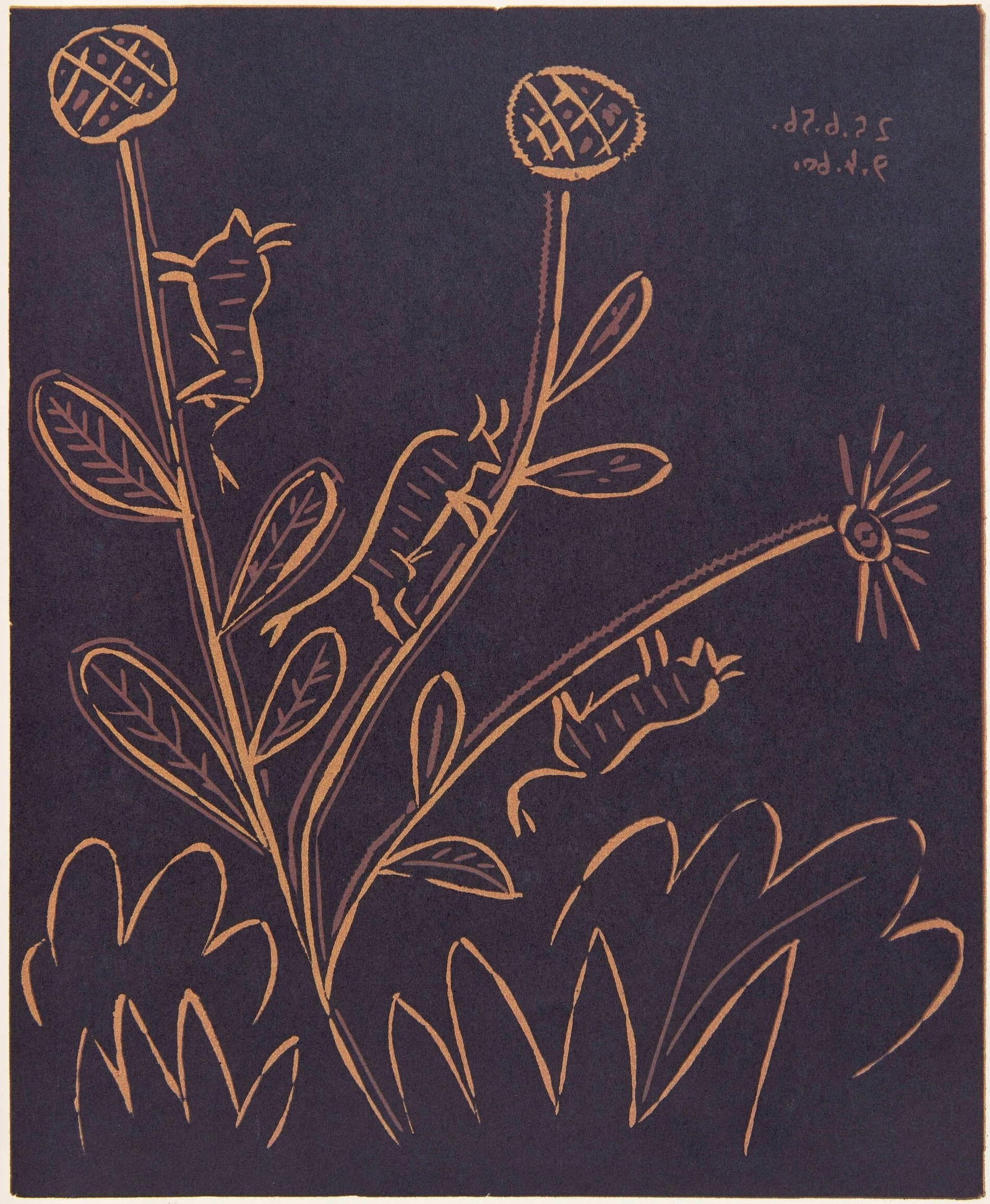 Pablo Picasso, Plante aux Toritos (Orozco 214), Grabados al linleo, Linocut: Pablo Picasso, Plante aux Toritos (Orozco 214), Grabados al linleo, Linocut Item Specifics: Paper Size: 12.5 x 14.5 inches; image size: 10.5 x 8.75 inches. Inscription: Unsigned and unnumbered, as