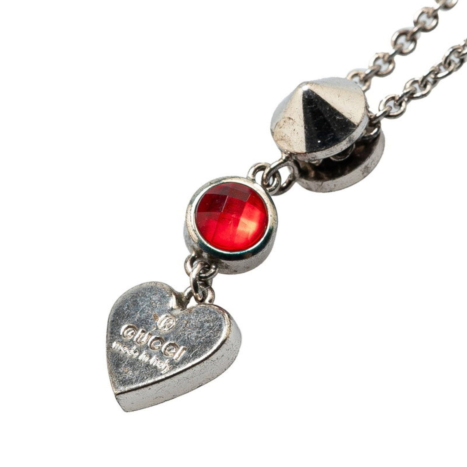 Gucci Heart Motif Pendant Necklace 325871 In Silver And Red Sv925 With Colored Stones. Women'S.: Gucci Heart Motif Pendant Necklace 325871 In Silver And Red Sv925 With Colored Stones. Women'S. Silver and red Gucci pendant necklace featuring a heart motif, crafted from high-quality silver 925