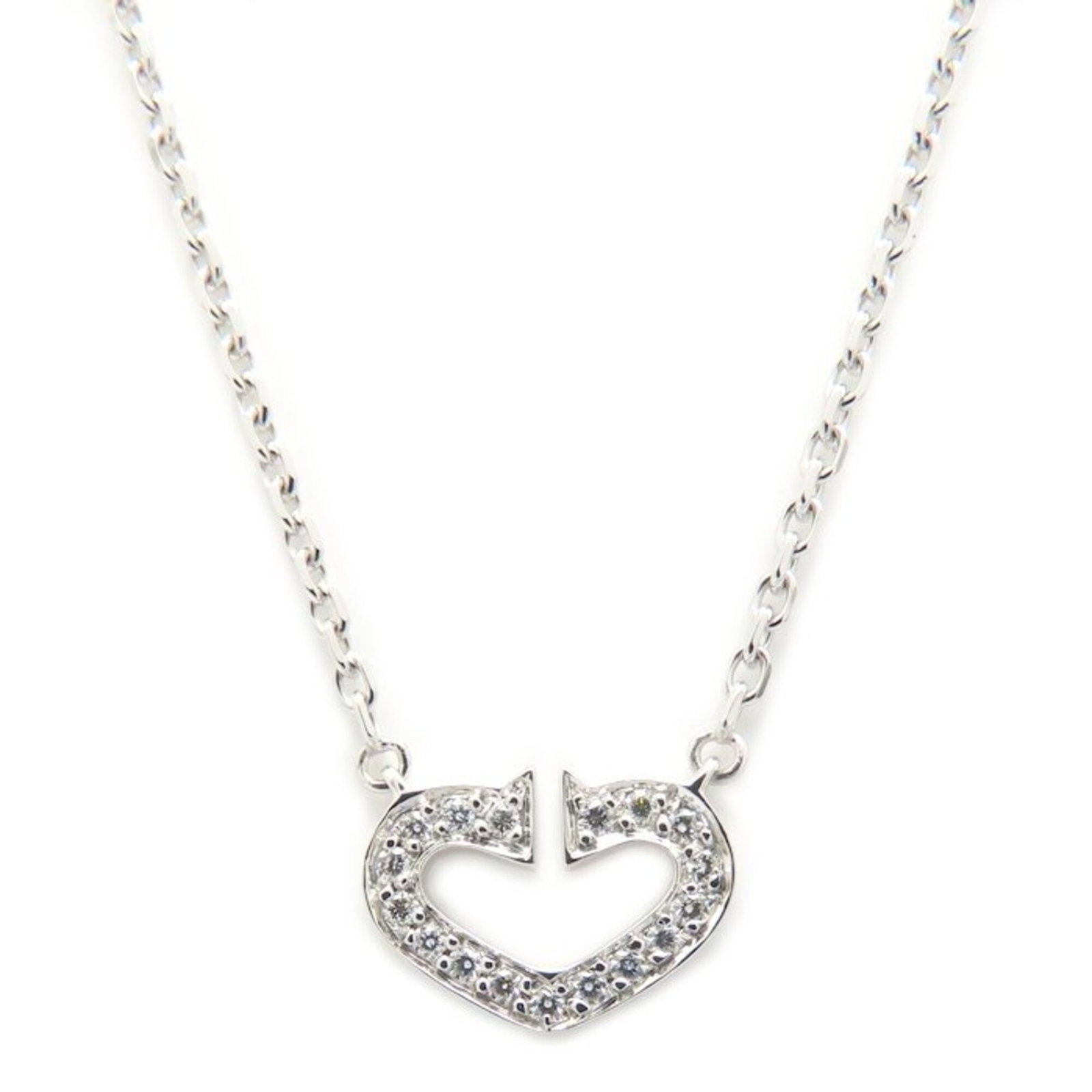 Cartier C Heart Necklace With Diamonds 18K White Gold Women'S 295513: Cartier C Heart Necklace With Diamonds 18K White Gold Women'S 295513 Cartier's iconic C Heart Necklace shines with diamonds in 18K white gold, its elegant design measuring 39 cm in circumference. The