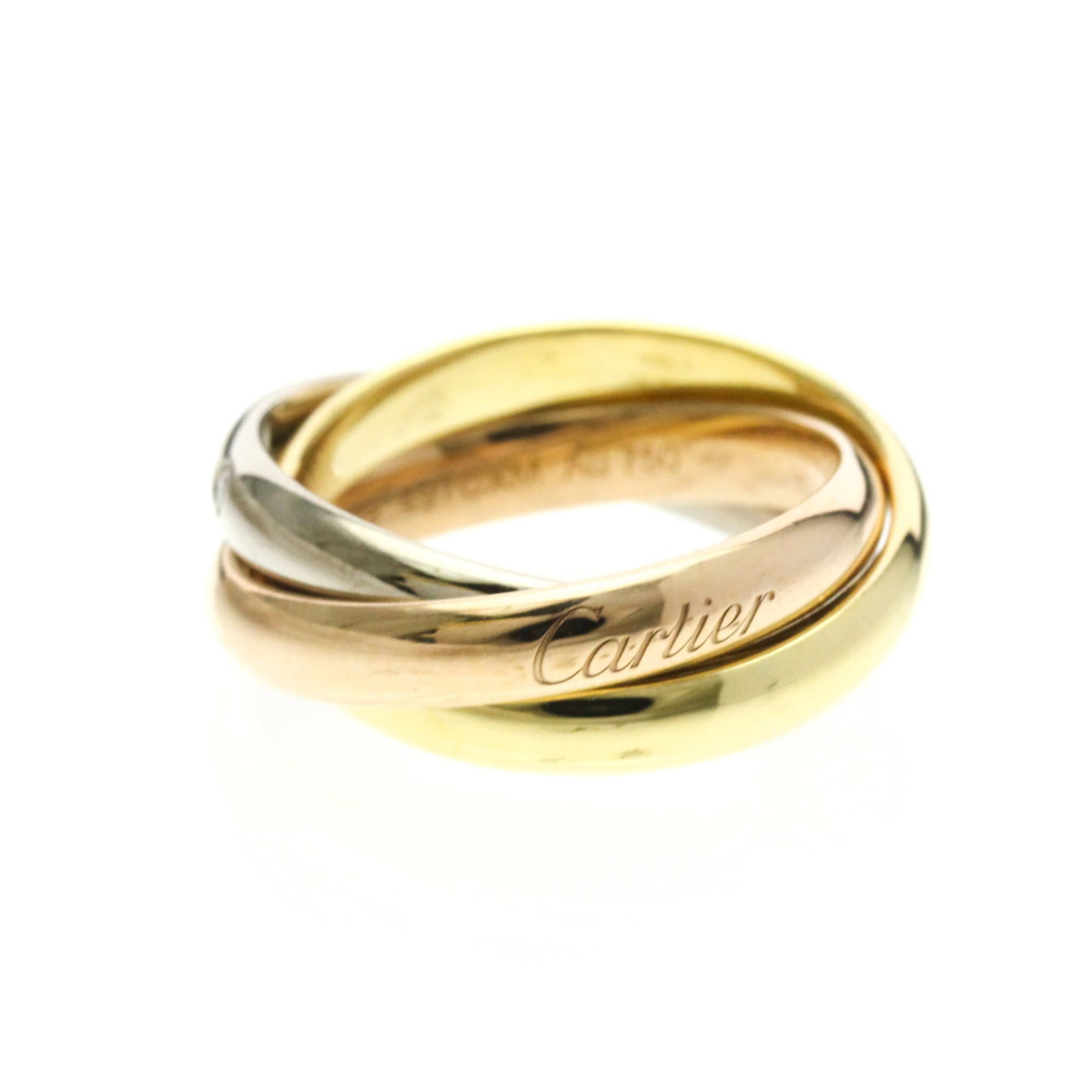 Cartier Band Ring Pink Gold (18K) White Gold (18K) Yellow Gold (18K): Cartier Band Ring Pink Gold (18K) White Gold (18K) Yellow Gold (18K) Cartier's iconic Trinity Ring showcases its elegant design in pink gold, white gold, and yellow gold. This band ring features five