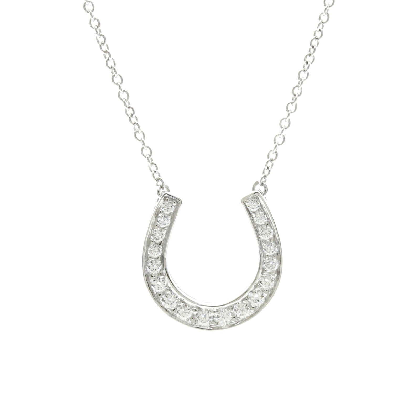 Tiffany Horseshoe Diamond Necklace Platinum Diamond Menwomen Fashion Necklace (Silver): Tiffany Horseshoe Diamond Necklace Platinum Diamond Menwomen Fashion Necklace (Silver) Tiffany's Horseshoe Diamond Necklace is a stunning fashion piece featuring platinum metal and a 3.4g diamond