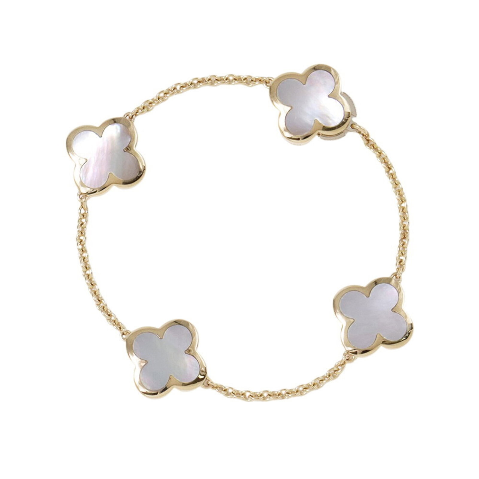 Arpels Charm Yellow Gold 18K Van Cleef: Arpels Charm Yellow Gold 18K Van Cleef Yellow gold (18K) Alhambra charm bracelet with a total length of 20.5cm, featuring a 17.5cm adjustable chain and weighing 16.2g. This delicate charm bracelet