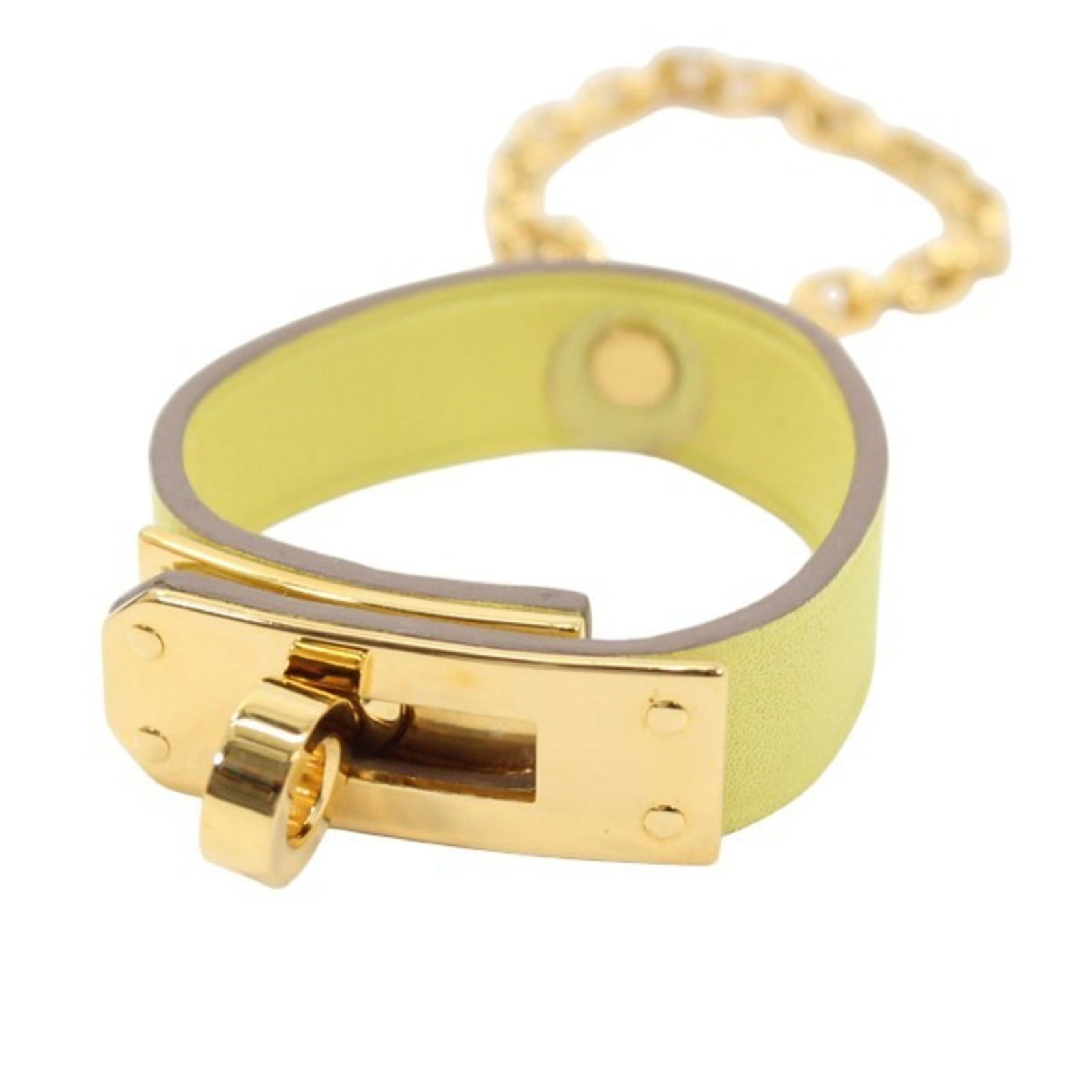 Swift leather handbag charm: Swift leather handbag charm Silver and yellow Swift leather handbag charm with a chain length of 130.00mm / 5.12''. Made from high-quality Swift leather, this charm showcases a sleek design that adds