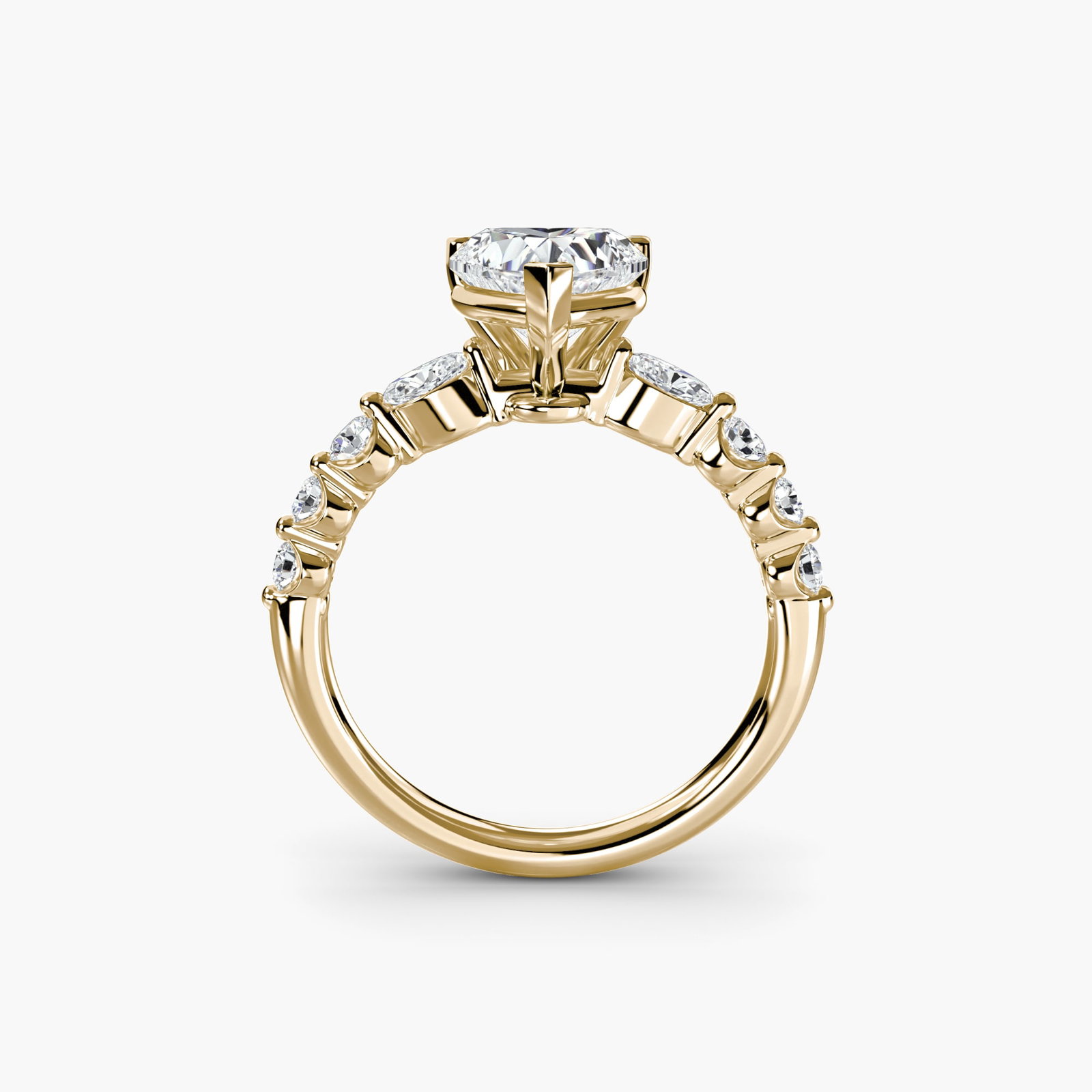 Pave Heart 14Kt Yellow Gold Ring Setting: Pave Heart 14Kt Yellow Gold Ring Setting 14Kt Yellow Gold Pave Heart Ring Setting - A delicate and elegant pave heart ring setting, featuring 8 side stones totaling 0.29 carats in EF/VS lab-grown