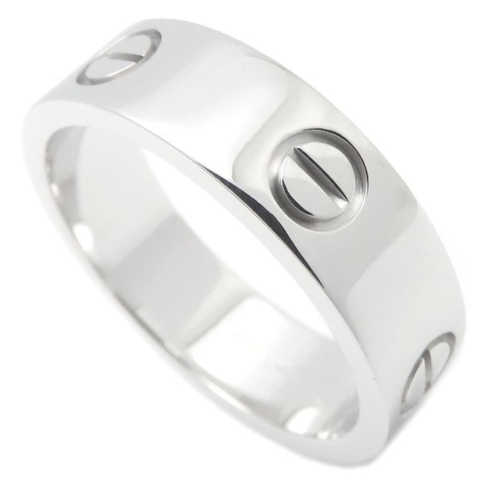 Men's Cartier Love Ring #59 18K White Gold B4084700: Men's Cartier Love Ring #59 18K White Gold B4084700 Cartier Love Ring #59 in 18K White Gold. This men's ring features a striking design with a signature and is crafted from high-quality white gold, me