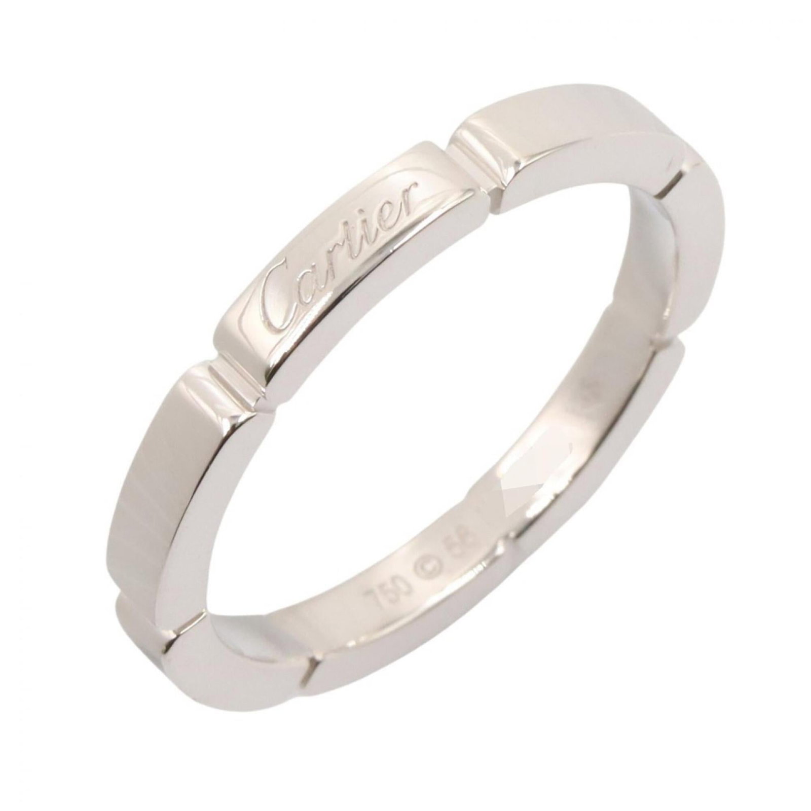 Gold White Ring Cartier Band: Gold White Ring Cartier Band White gold (18K) Cartier band ring features a sleek design, bearing the iconic brand's signature style. Made from high-quality white gold, this band ring boasts a classic