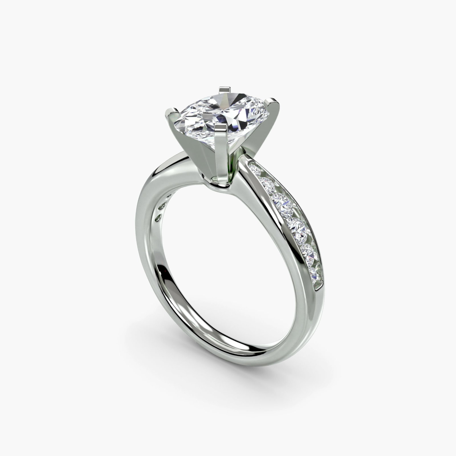 Pave Oval 18Kt White Gold Ring Setting - 5