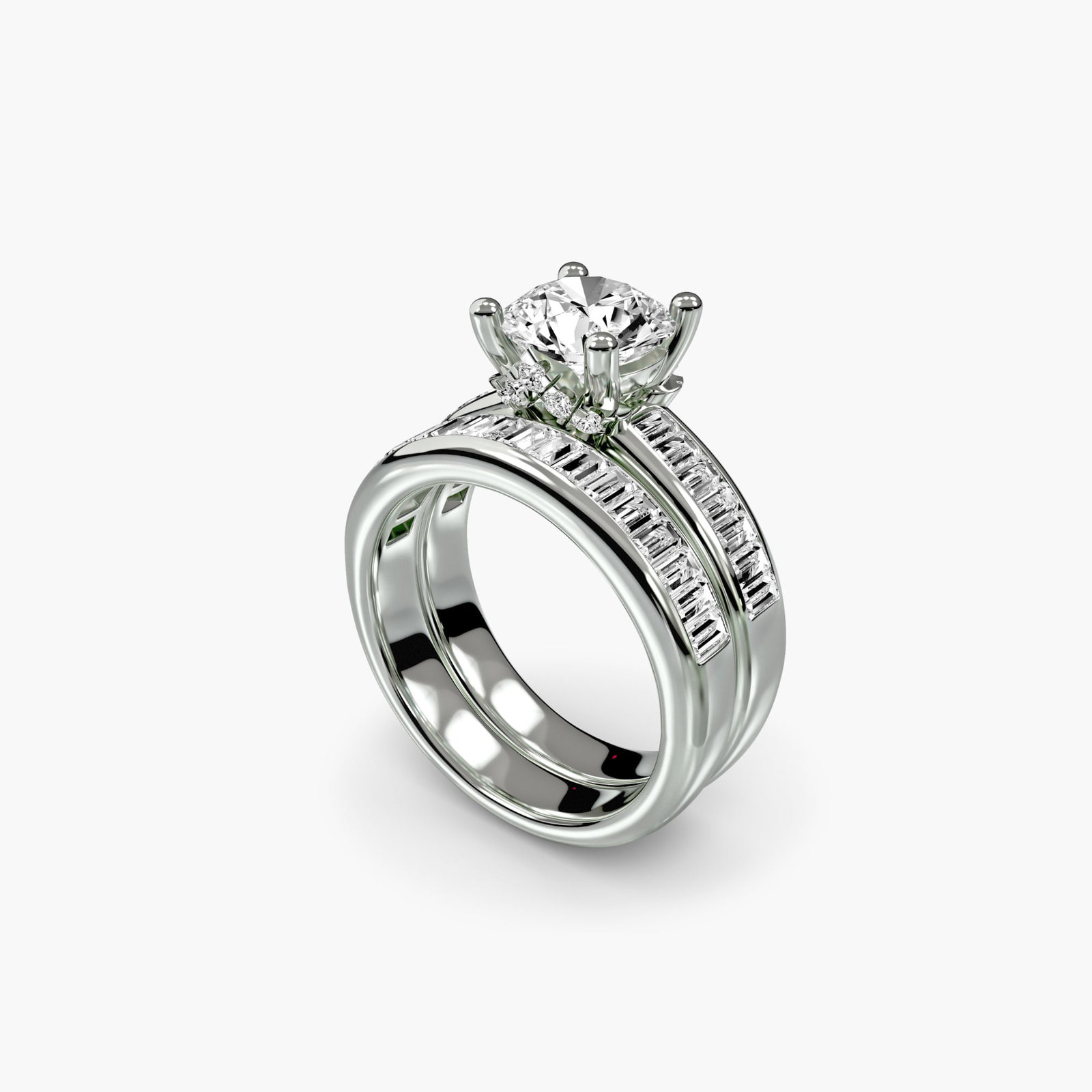 Side Stone Round 950 Platinum Ring Setting - 5
