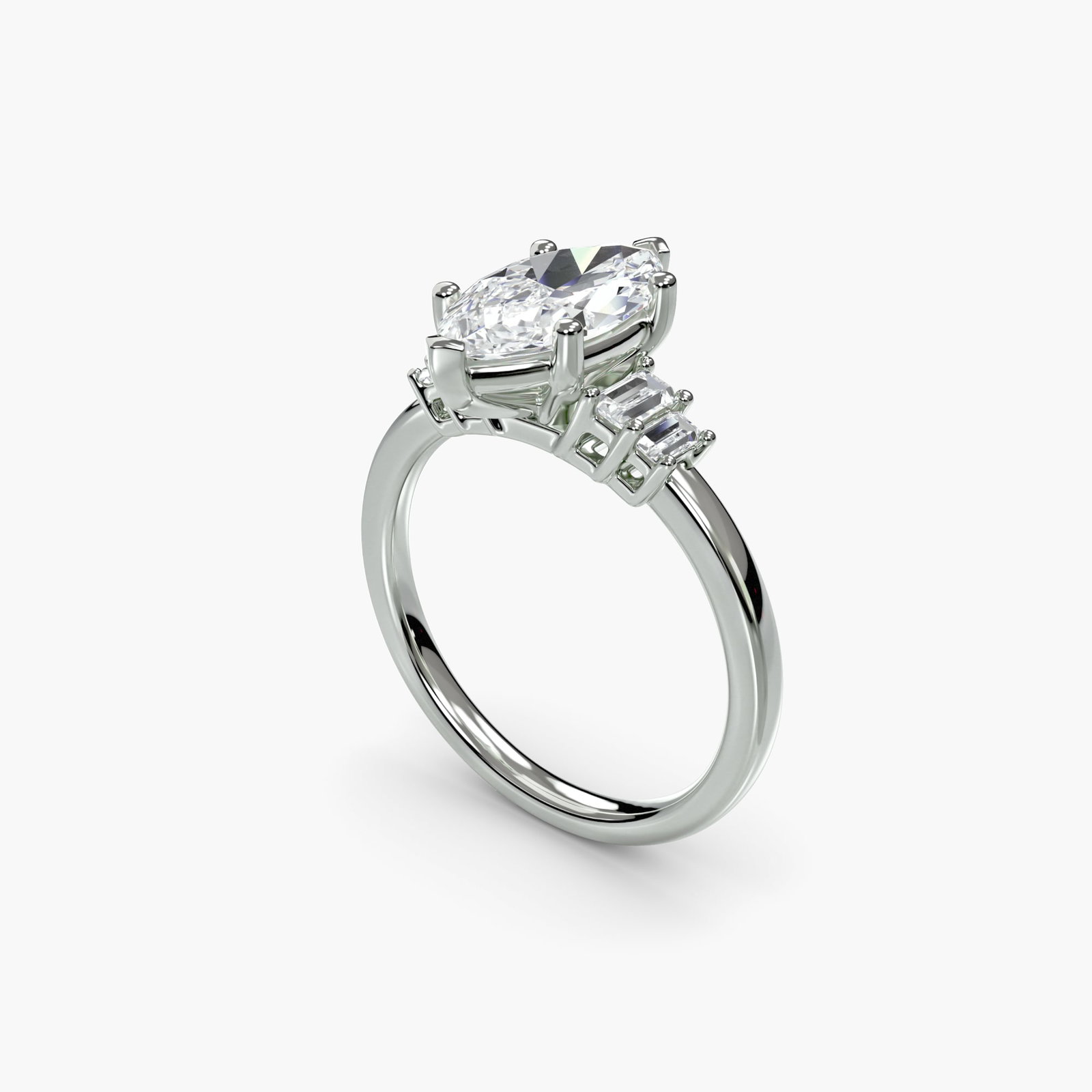 Solitaire Marquise 14Kt White Gold Ring Setting - 5