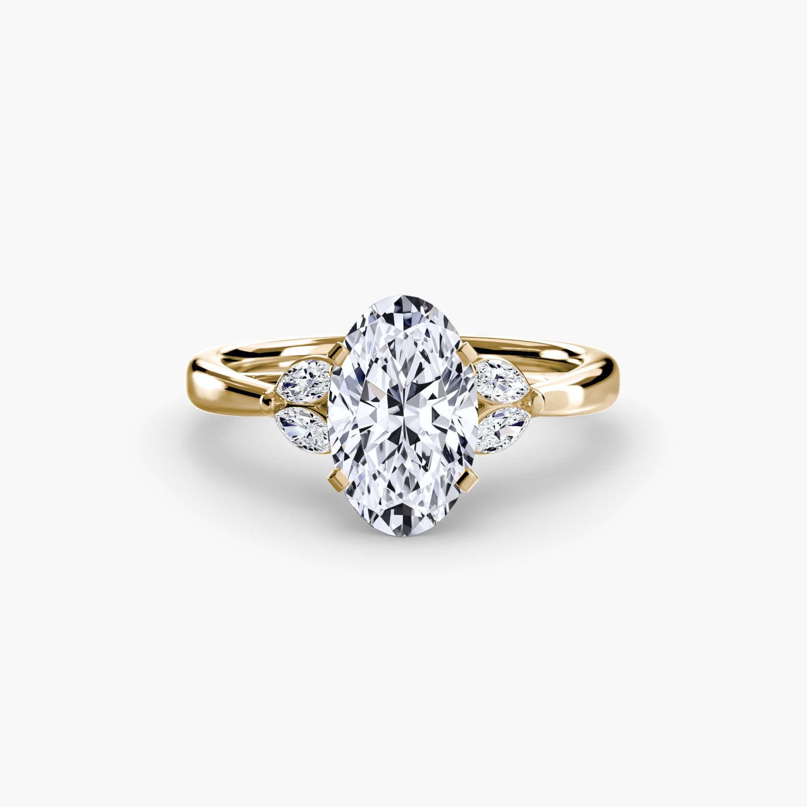 Side Stone Oval 14Kt Yellow Gold Ring Setting - 2