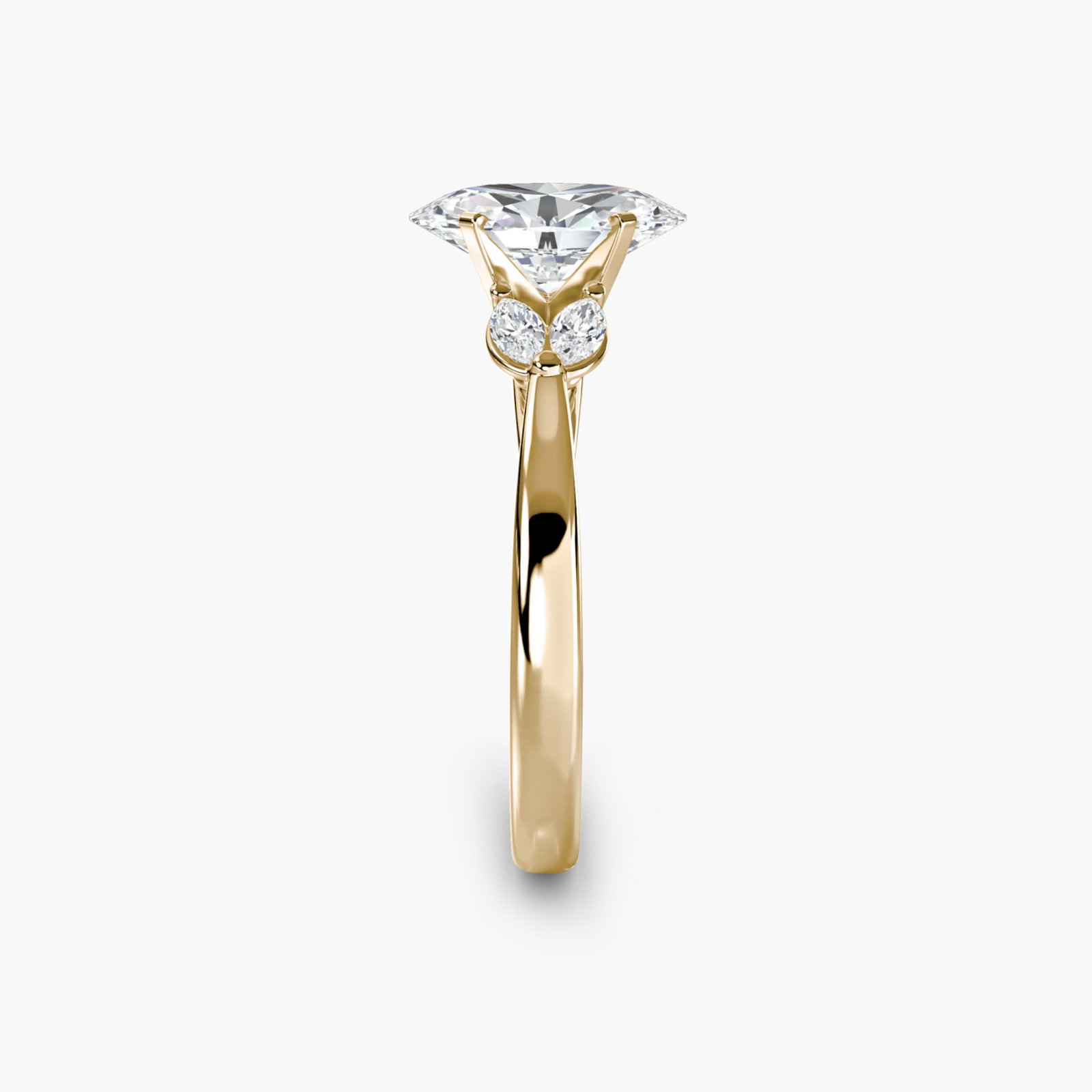 Side Stone Oval 14Kt Yellow Gold Ring Setting - 3
