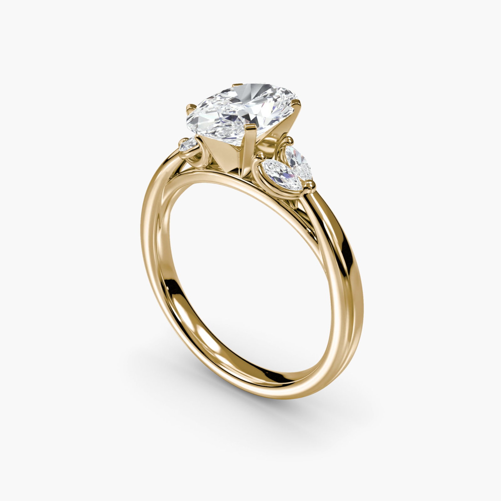 Side Stone Oval 14Kt Yellow Gold Ring Setting - 5