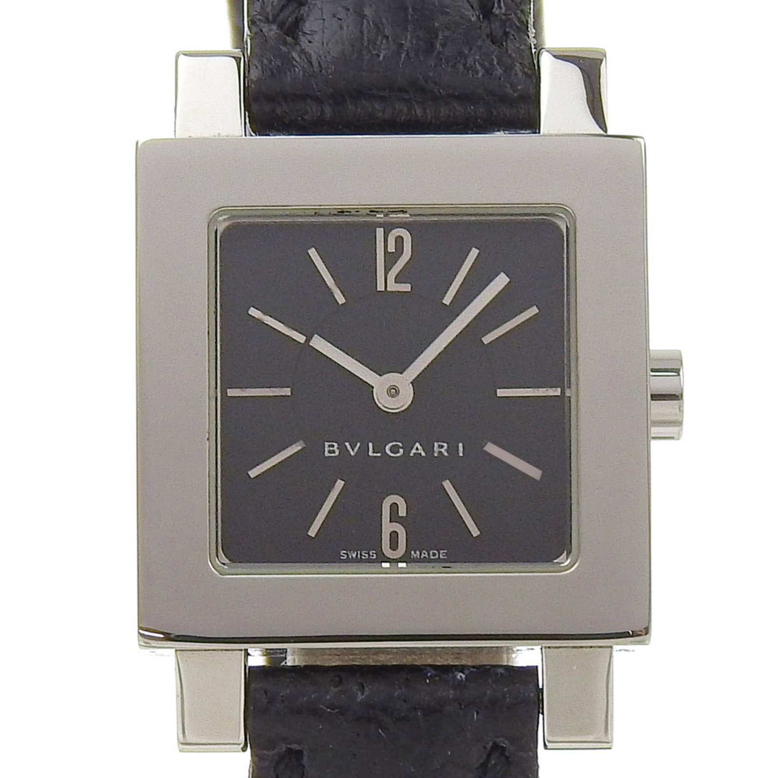 Bvlgari Wristwatch: Bvlgari Wristwatch Stainless steel case and embossed leather strap make for a sleek, sophisticated look. The black analog dial adds a touch of elegance to this Bvlgari women's wristwatch. With its