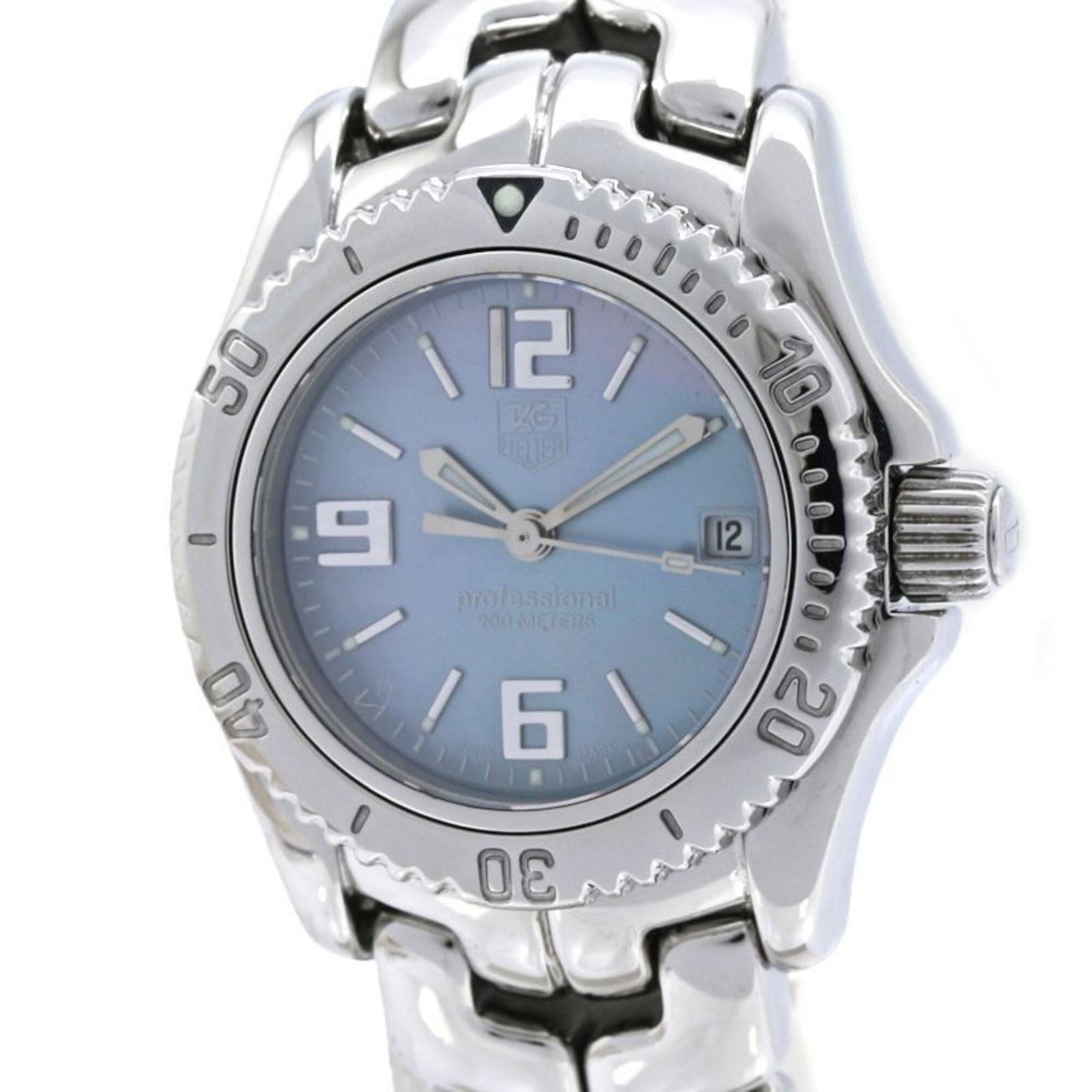 Wristwatch From Tag: Wristwatch From Tag Stainless steel case and band add a sleek touch to this blue shell quartz wristwatch from Tag Heuer, measuring 27mm in diameter. The watch features a classic design with a subtle p