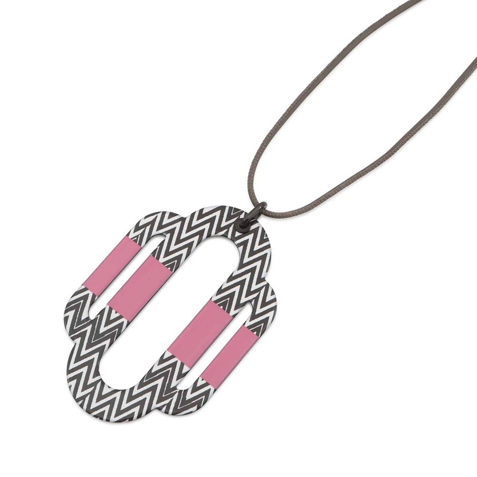 Hermes Attourage Metal Necklace Pendant Hermes Necklace: Hermes Attourage Metal Necklace Pendant Hermes Necklace Black, Pink, White Metal Pendant from Hermes Necklace Features a 92mm x 57mm Size with a 69cm / 27.16'' Adjustable Neck Circumference. The Penda