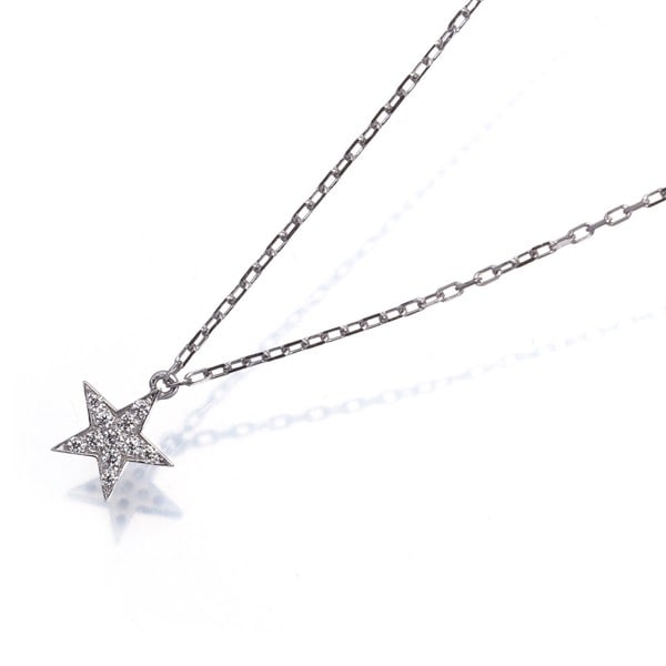 Ahkah Necklace Diamond 0.03Ct Etoile Paved Star 18K 750 White Gold: Ahkah Necklace Diamond 0.03Ct Etoile Paved Star 18K 750 White Gold 18k white gold pendant adorned with a natural star-shaped diamond pave, totaling 0.03ct, suspended from a 36-39cm chain. The Etoile