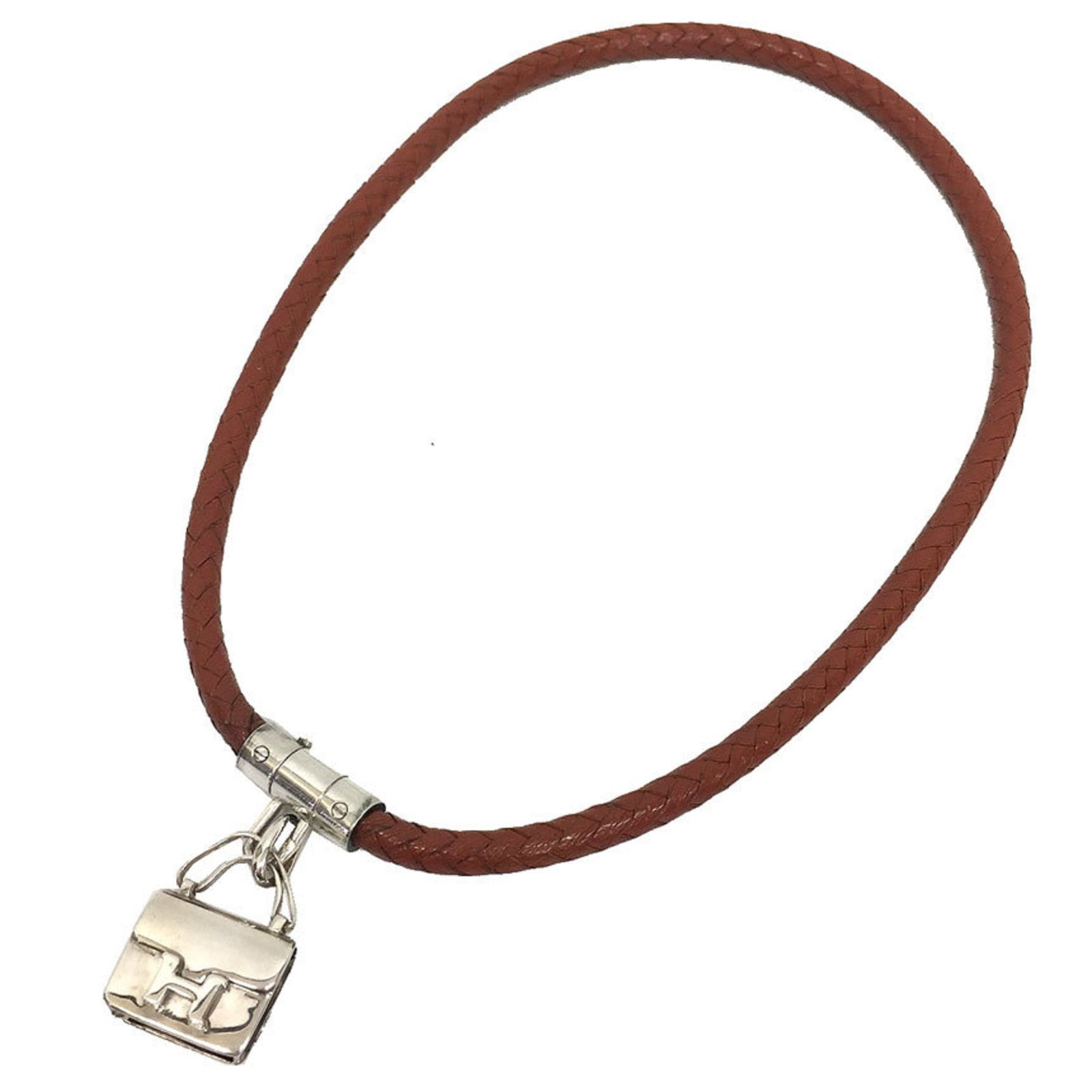 Unisex Leather Brown Choker Necklace Bracelet Hermes: Unisex Leather Brown Choker Necklace Bracelet Hermes Unisex Leather Brown Choker Necklace Bracelet from Hermes, crafted with high-quality leather and adorned with silver accents. This versatile access
