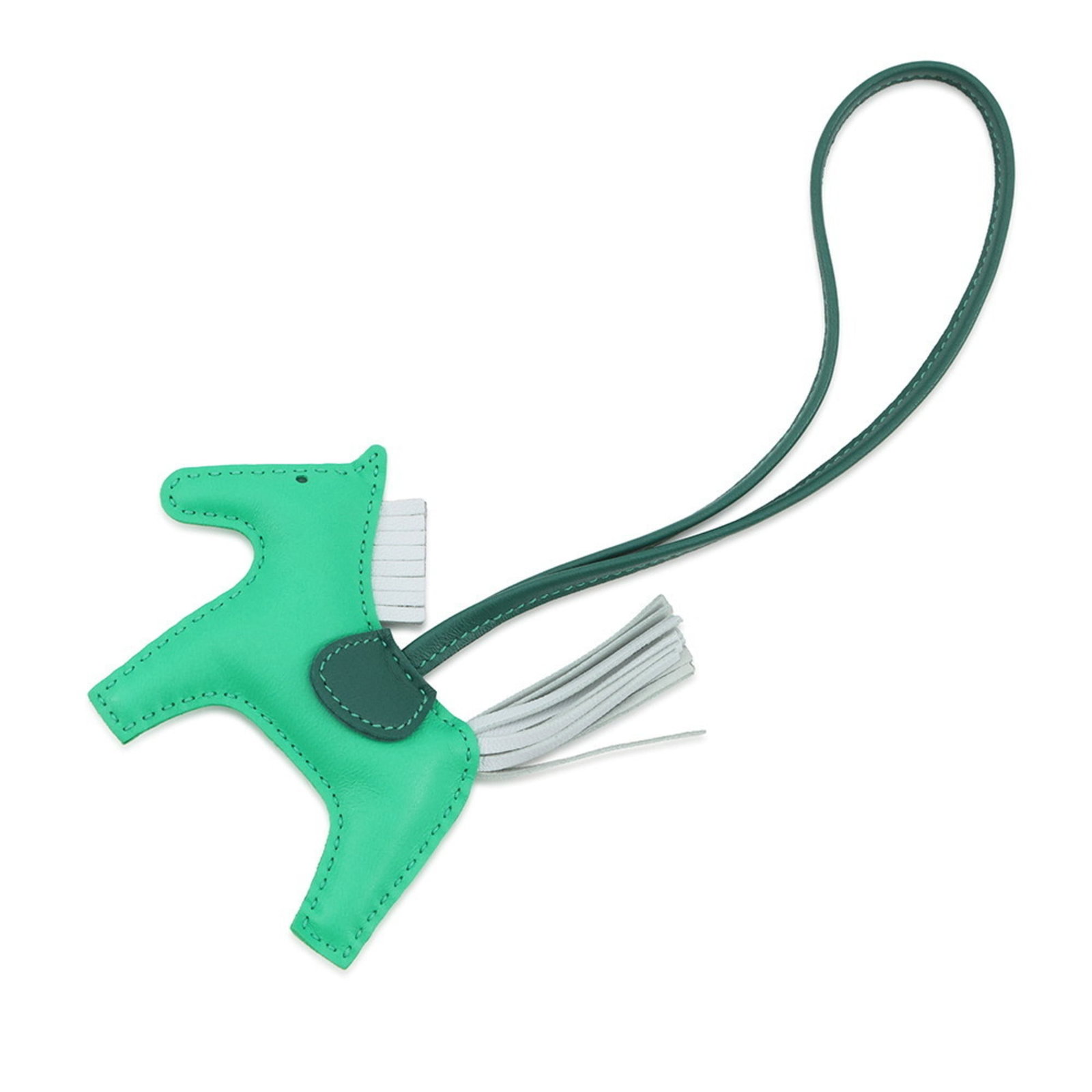 Hermes Handbag Leather Charm: Hermes Handbag Leather Charm Mint green lambskin leather charm from Hermes, featuring a unique design. This charming accessory measures 75mm x 130mm and comes with a chain length of 170mm. A lovely