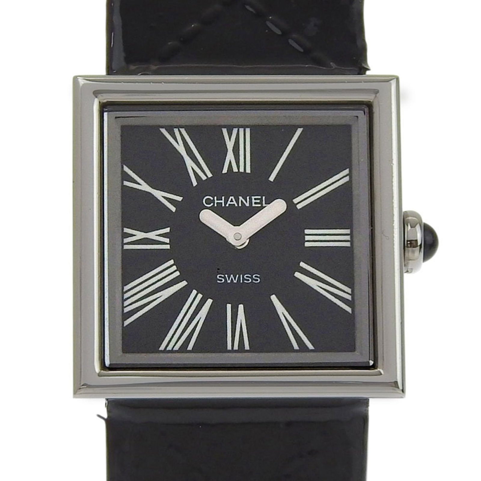 Chanel Wristwatch: Chanel Wristwatch Stainless steel case and leather band combine in sleek, sophisticated design. The black enamel dial adds a touch of elegance to this Chanel wristwatch, while the quartz movement