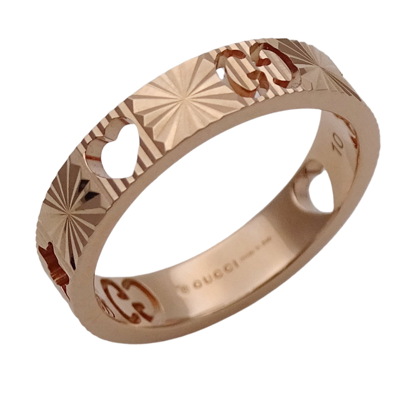 Gucci Band Ring Pink Gold (18K): Gucci Band Ring Pink Gold (18K) Pink gold (18K) band ring from Gucci, available in US size 5 and Japanese size 9.5, features a classic design with pink gold material. This elegant piece bears a