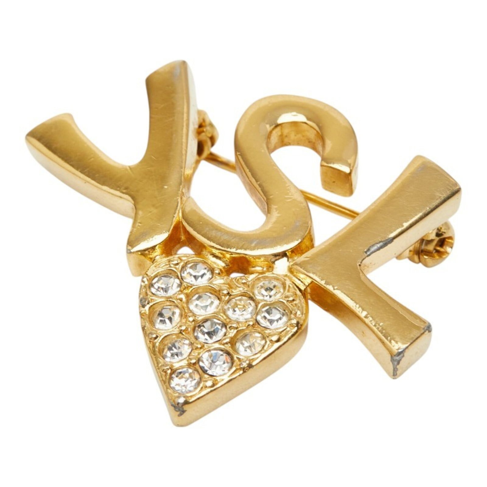 Yves Saint Laurent Brooch Gold Plating Rhinestone: Yves Saint Laurent Brooch Gold Plating Rhinestone Yves Saint Laurent's iconic brooch boasts a striking gold plating finish and a dazzling array of rhinestones, measuring 30cm x 37cm in size. This