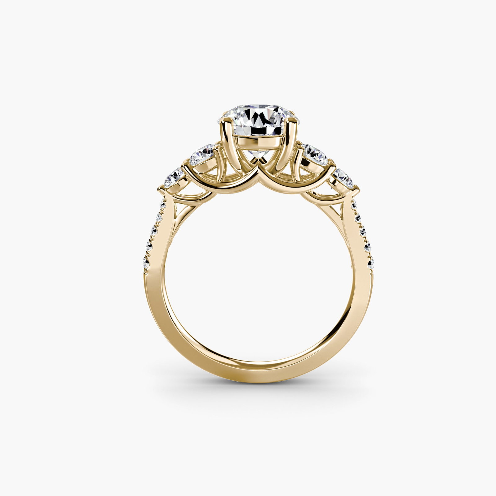 Pave Round 18Kt Yellow Gold Ring Setting: Pave Round 18Kt Yellow Gold Ring Setting 18Kt Yellow Gold Pave Round Ring Setting. This exquisite pave round ring setting features 14 side stones totaling 0.495 carats, set in a sturdy 3.74ct metal
