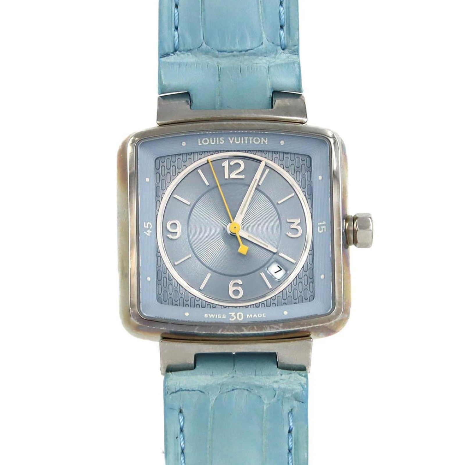 Louis Vuitton Wristwatch: Louis Vuitton Wristwatch Stainless steel case provides a sleek and modern look, while the blue dial adds a touch of elegance. This Louis Vuitton wristwatch features an analog display and quartz