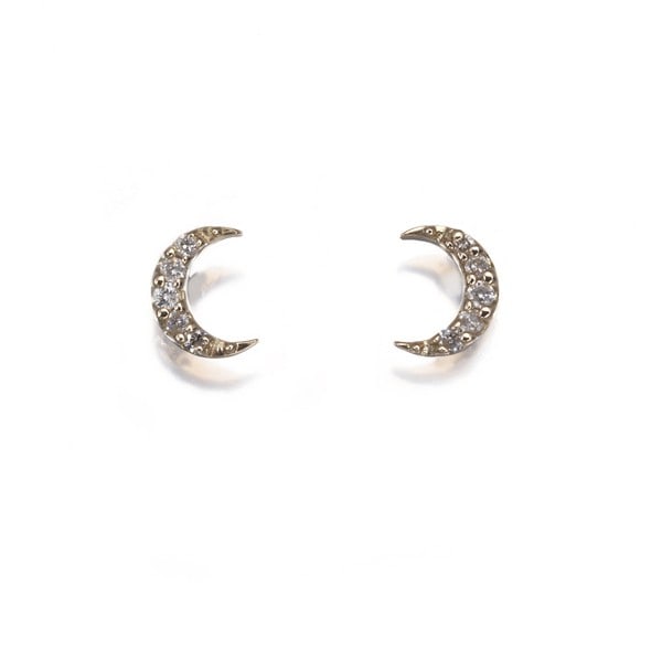 Diamond Earrings 10K Yellow Gold Agete Moon: Diamond Earrings 10K Yellow Gold Agete Moon 10K yellow gold Agete Moon diamond earrings feature a natural diamond set in a stud design, showcasing the stone's carat weight of unmarked units. The