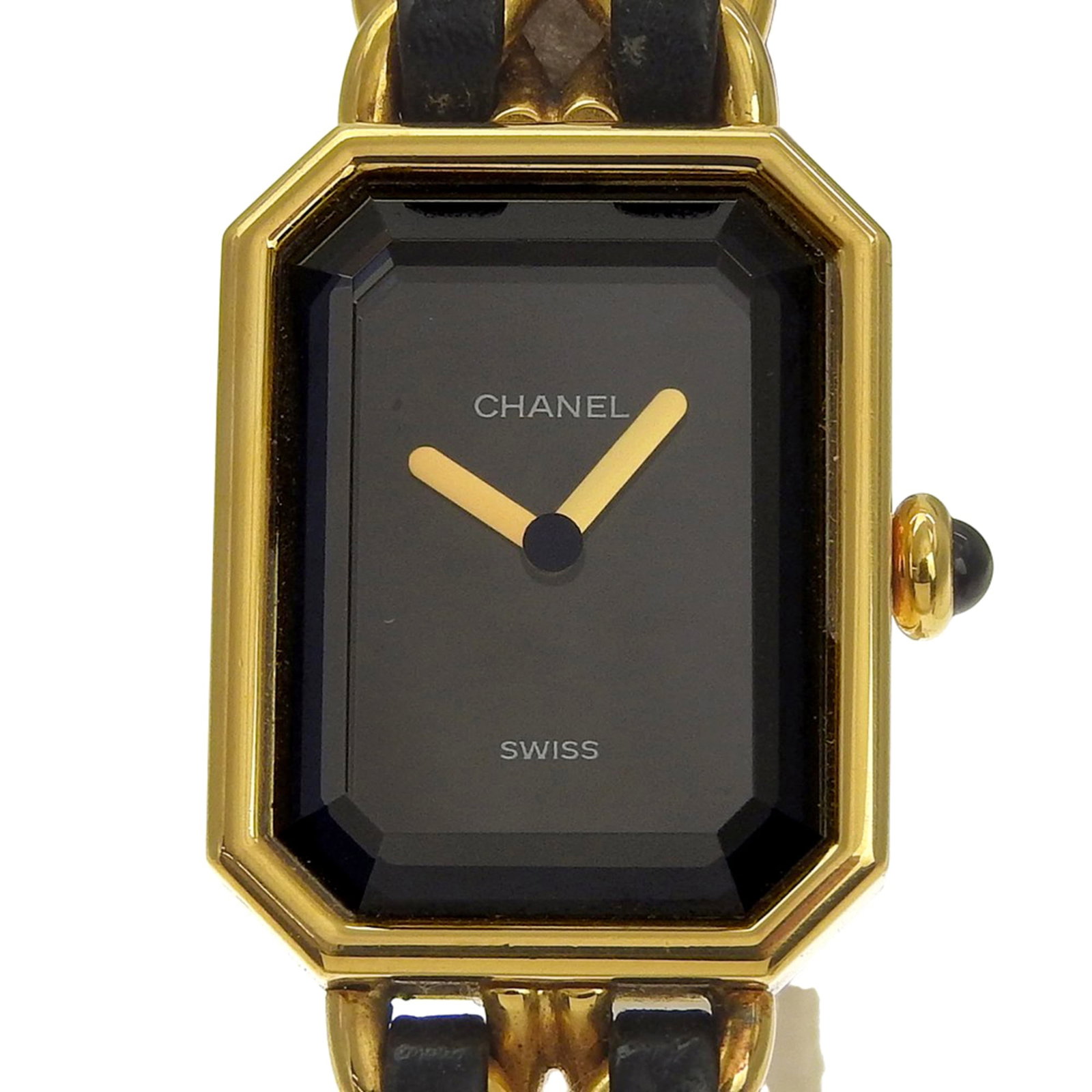 Chanel Wristwatch: Chanel Wristwatch Gold plated case and leather band create a sophisticated look, while the black dial provides a sleek contrast. This Chanel MPN H0001 wristwatch features a quartz movement and