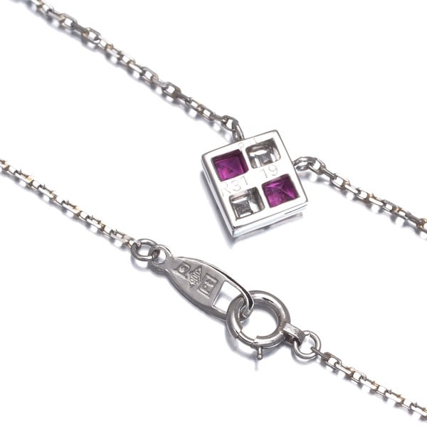 Square 0.31CT 0.19CT Ruby Necklace 900 Platinum Diamond - 3